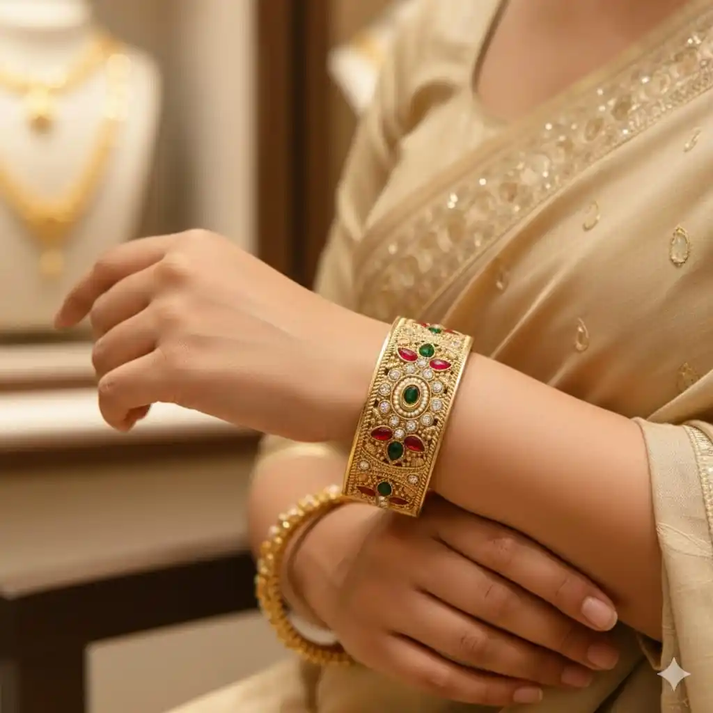 Traditional Indian Gold Bangles with Intricate Meenakari & Stone Work.png